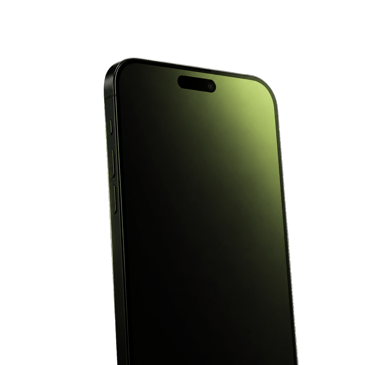Black glass smartphone with a lime reflection across the screen