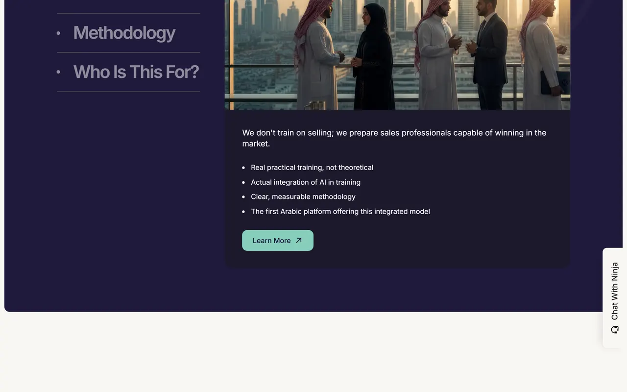 Sales Ninja Academy, a later section of the home page.